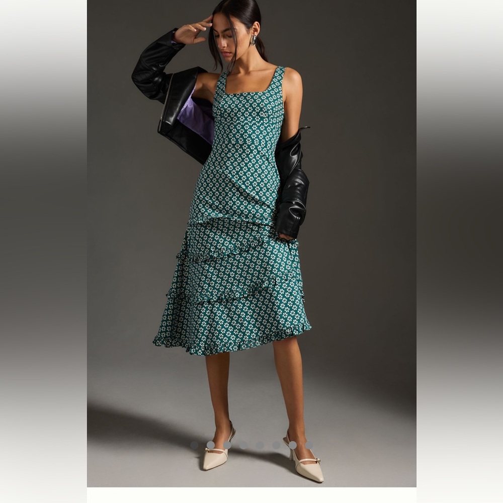 Anthropologie Square Neck Tiered Ruffle Dress - image 1